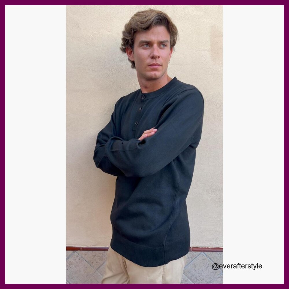 Polyester Henley Sweater Pullover Long Sleeve Cas… - image 7